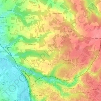 Mapa topográfico Les Deaux, altitud, relieve