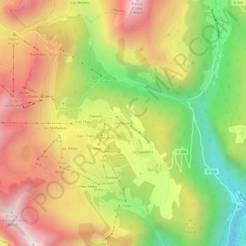 Mapa topográfico Les Reuloz, altitud, relieve