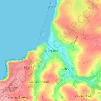 Mapa topográfico Perranporth, altitud, relieve