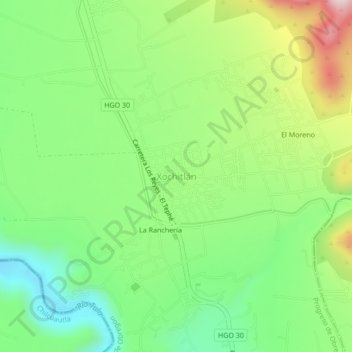 Mapa topográfico Xochitlán, altitud, relieve