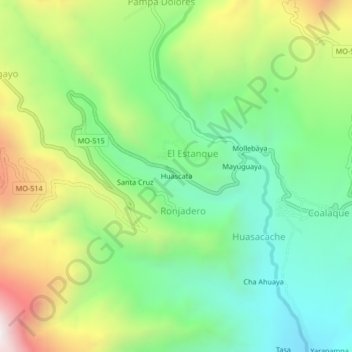 Mapa topográfico Huascata, altitud, relieve