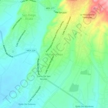 Mapa topográfico Molino Abajo, altitud, relieve