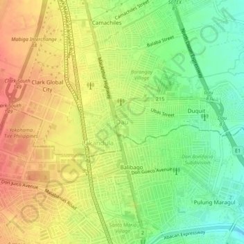 Mapa topográfico Dau, altitud, relieve