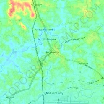 Mapa topográfico Angamaly, altitud, relieve