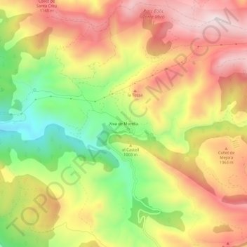 Mapa topográfico Chiva de Morella, altitud, relieve