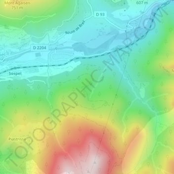 Mapa topográfico Castès, altitud, relieve
