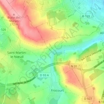 Mapa topográfico Le Metz, altitud, relieve