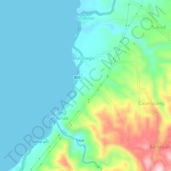 Mapa topográfico Malabago, altitud, relieve