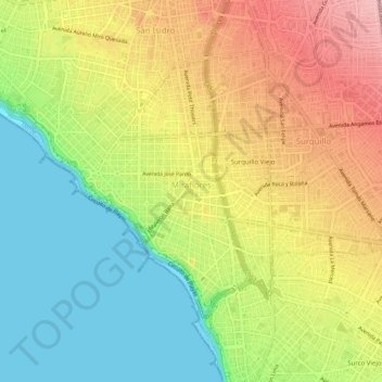 Mapa topográfico Miraflores, altitud, relieve