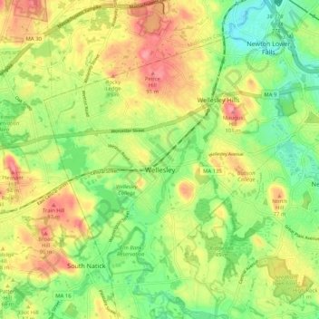Mapa topográfico Wellesley, altitud, relieve