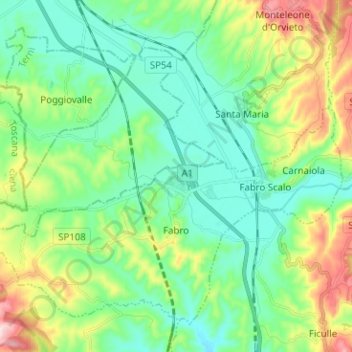 Mapa topográfico Fabro, altitud, relieve