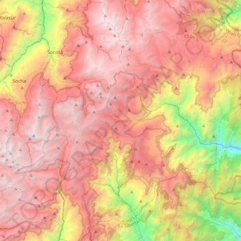 Mapa topográfico Socotá, altitud, relieve