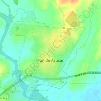 Mapa topográfico Pan de Azúcar, altitud, relieve