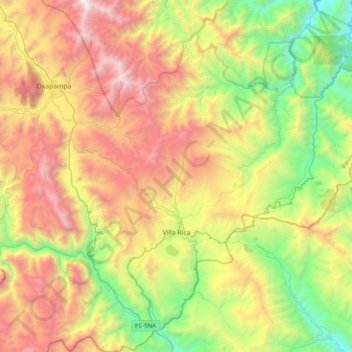 Mapa topográfico Villa Rica, altitud, relieve
