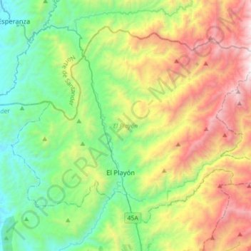 Mapa topográfico El Playón, altitud, relieve