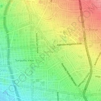 Mapa topográfico Surquillo, altitud, relieve