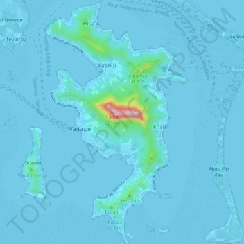 Mapa topográfico Bora Bora, altitud, relieve