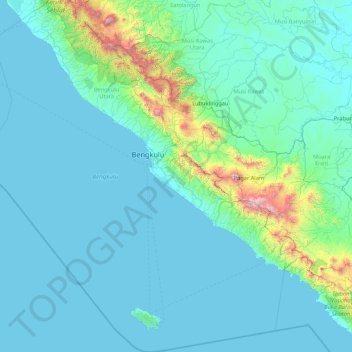 Mapa topográfico Bengkulu, altitud, relieve