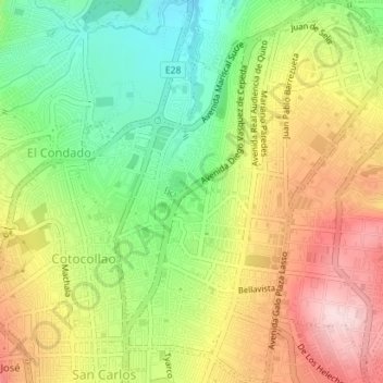 Mapa topográfico Ponceano, altitud, relieve