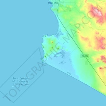 Mapa topográfico Huacho, altitud, relieve