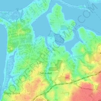 Mapa topográfico Setauket, altitud, relieve