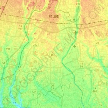 Mapa topográfico Yuki, altitud, relieve