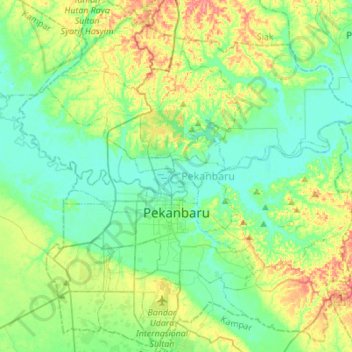 Mapa topográfico Pekanbaru City, altitud, relieve