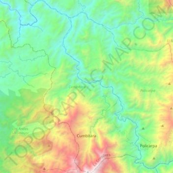 Mapa topográfico Cumbitara, altitud, relieve
