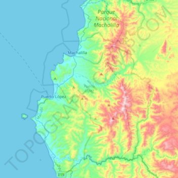 Mapa topográfico Puerto López, altitud, relieve