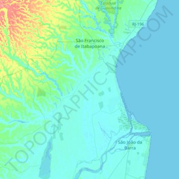 Mapa topográfico São Francisco do Itabapoana, altitud, relieve