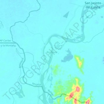 Mapa topográfico Rio Cauca, altitud, relieve