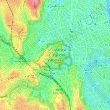 Mapa topográfico Ciudad del Vaticano, altitud, relieve