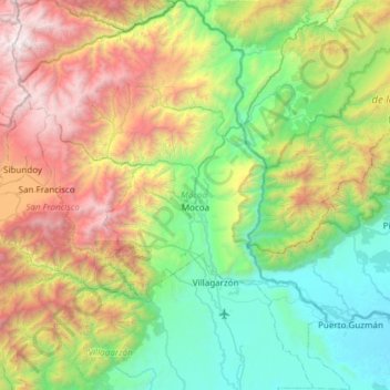 Mapa topográfico Mocoa, altitud, relieve