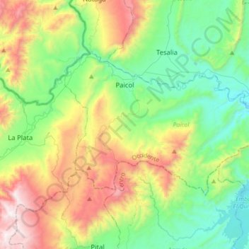 Mapa topográfico Paicol, altitud, relieve