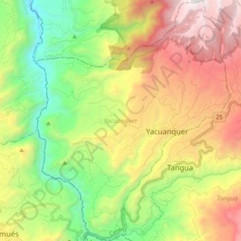 Mapa topográfico Yacuanquer, altitud, relieve