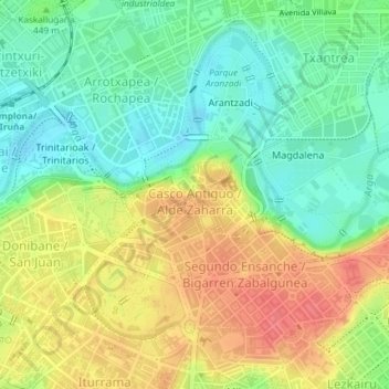 Mapa topográfico Casco Antiguo, altitud, relieve