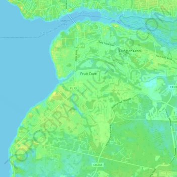 Mapa topográfico Fruit Cove, altitud, relieve