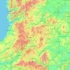 Mapa topográfico Powys, altitud, relieve