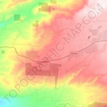 Mapa topográfico Shingletown, altitud, relieve