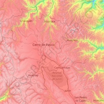 Mapa topográfico Pasco, altitud, relieve