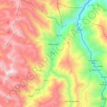 Mapa topográfico Pallanchacra, altitud, relieve