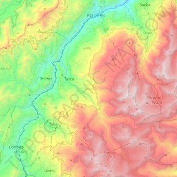 Mapa topográfico Tasco, altitud, relieve