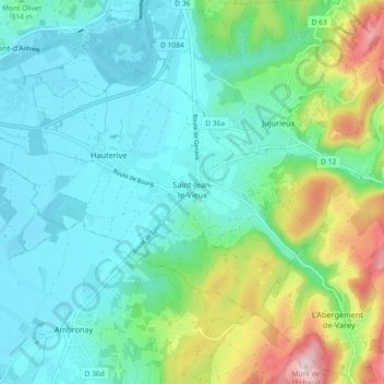 Mapa topográfico Saint-Jean-le-Vieux, altitud, relieve
