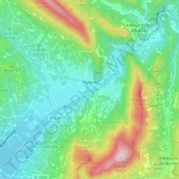 Mapa topográfico Nyons, altitud, relieve