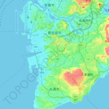 Mapa topográfico Tomigusuku, altitud, relieve