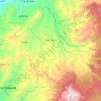 Mapa topográfico La Cruz, altitud, relieve