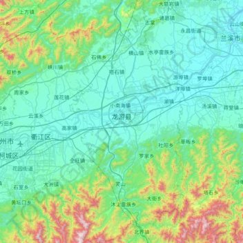 Mapa topográfico Longyou, altitud, relieve