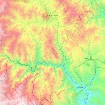 Mapa topográfico Oxapampa, altitud, relieve