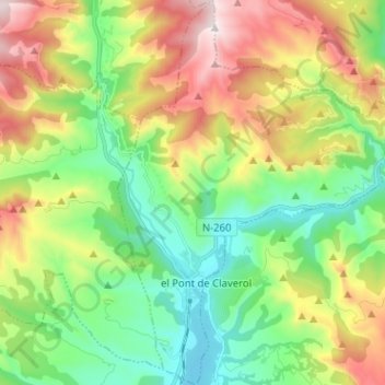Mapa topográfico la Pobla de Segur, altitud, relieve