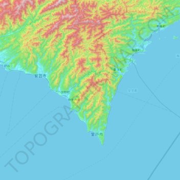 Mapa topográfico Aki County, altitud, relieve